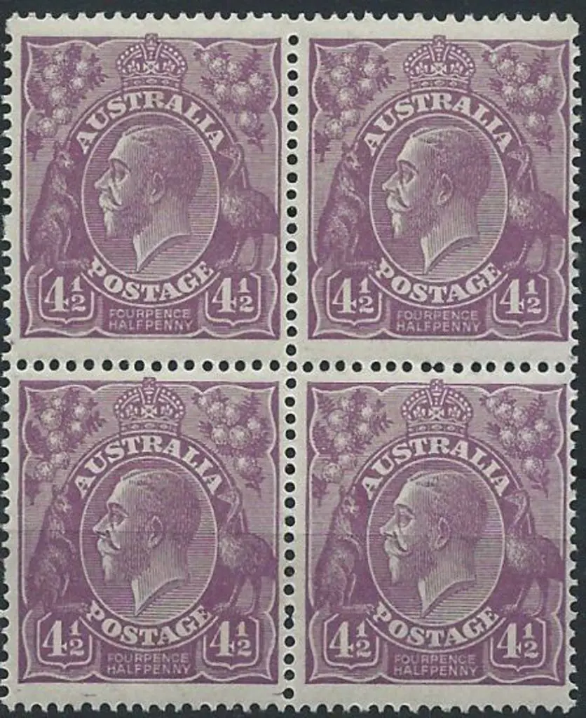 1924 Single wmk 4½d violet block of 4 MUH. SG 81, ... Image 1++