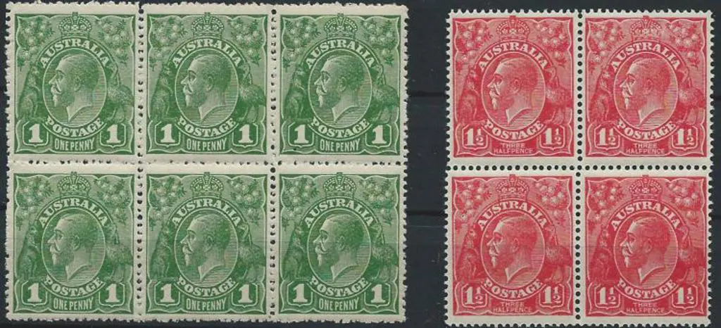 1924 No wmk 1d green block of 6 & 1½d red block of ... Image 1++