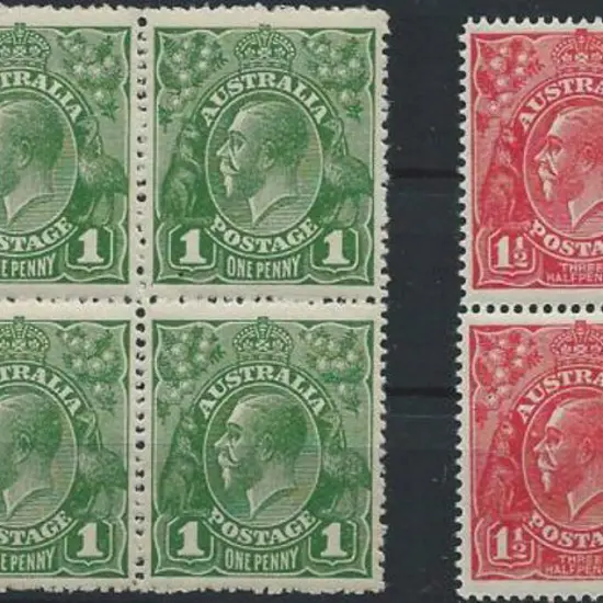 1924 No wmk 1d green block of 6 & 1½d red block of ...