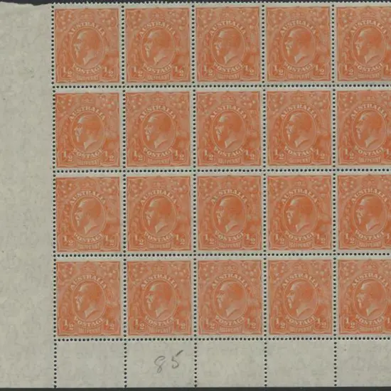 1926-30 SM wmk Perf. 14 ½d orange lower left block ...