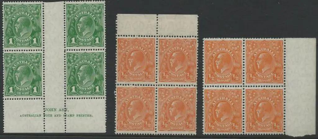 1926-30 SM wmk Perf. 14 1d green Ash imprint block ... Image 1++