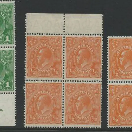 1926-30 SM wmk Perf. 14 1d green Ash imprint block ...