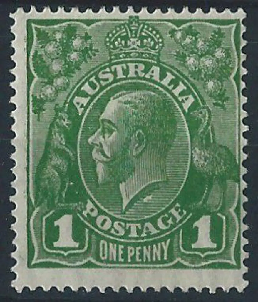 1926-30 SM wmk Perf. 14 1d green with "flaw under ... Image 1++