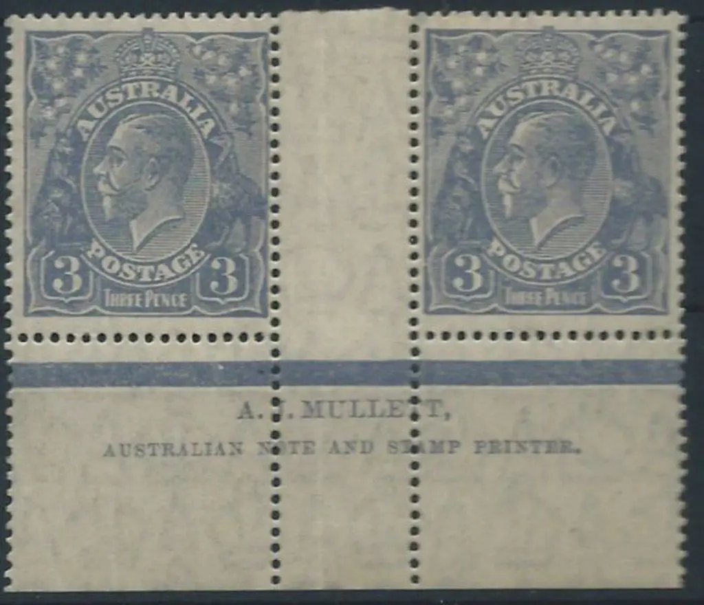1926-30 SM wmk Perf. 14 3d blue type A & B pair in ... Image 1++