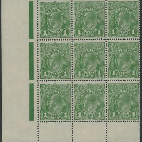 1926-30 SM wmk Perf 13½x12½  1d green lower left ...