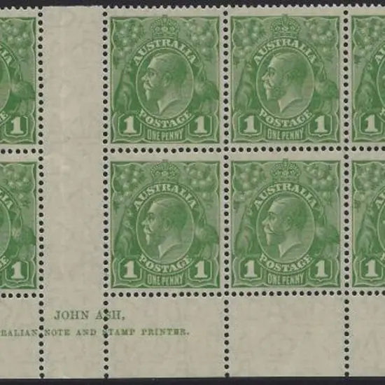 1926-30 SM wmk Perf 13½x12½  1d green positional ...