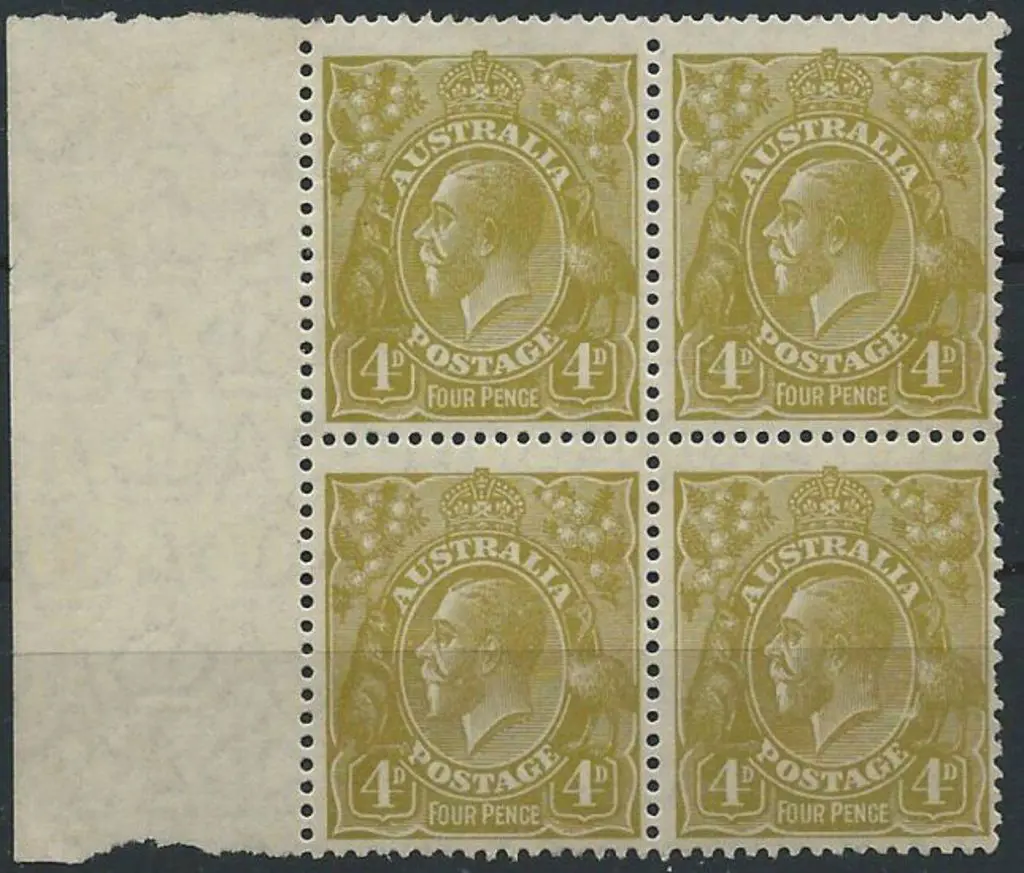 1926-30 SM wmk Perf 13½x12½  4d olive left ... Image 1++