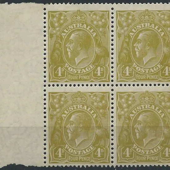 1926-30 SM wmk Perf 13½x12½  4d olive left ...