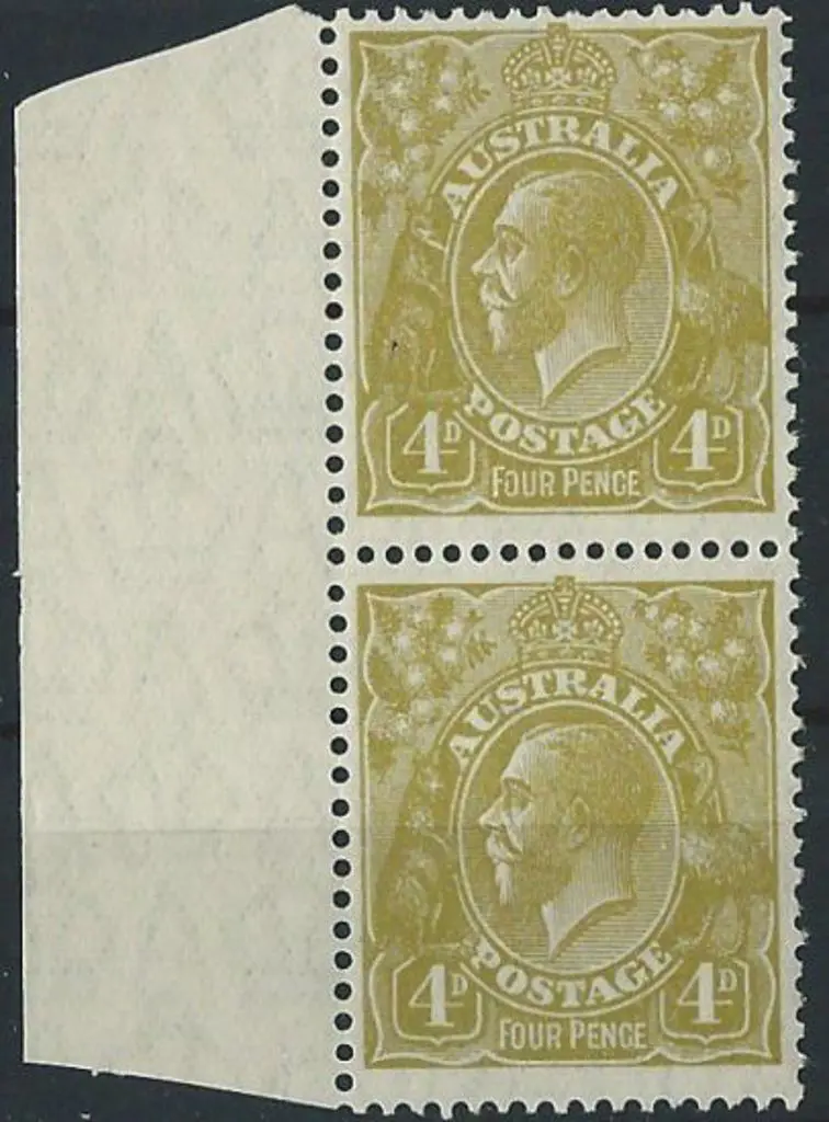 1926-30 SM wmk Perf 13½x12½  4d olive marginal ... Image 1++