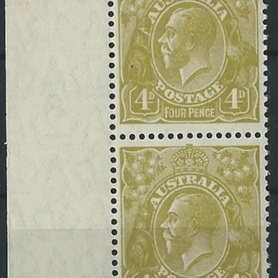 1926-30 SM wmk Perf 13½x12½  4d olive marginal ...