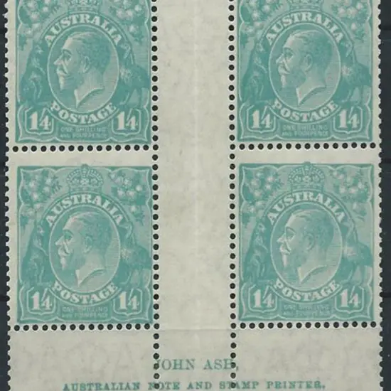 1926-30 SM wmk Perf 13½x12½  1/4d turquoise Ash ...
