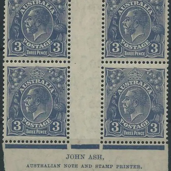 1931-36 CofA 3d blue Ash imprint gutter block of 4 ...