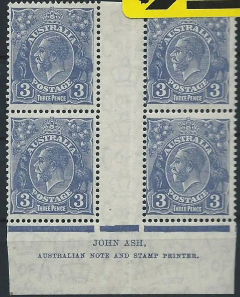 1931-36 CofA 3d blue Ash imprint gutter block of 4 ... Image 1++