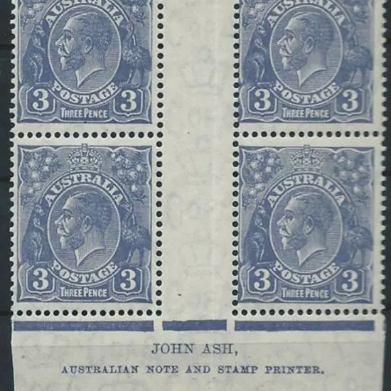1931-36 CofA 3d blue Ash imprint gutter block of 4 ...