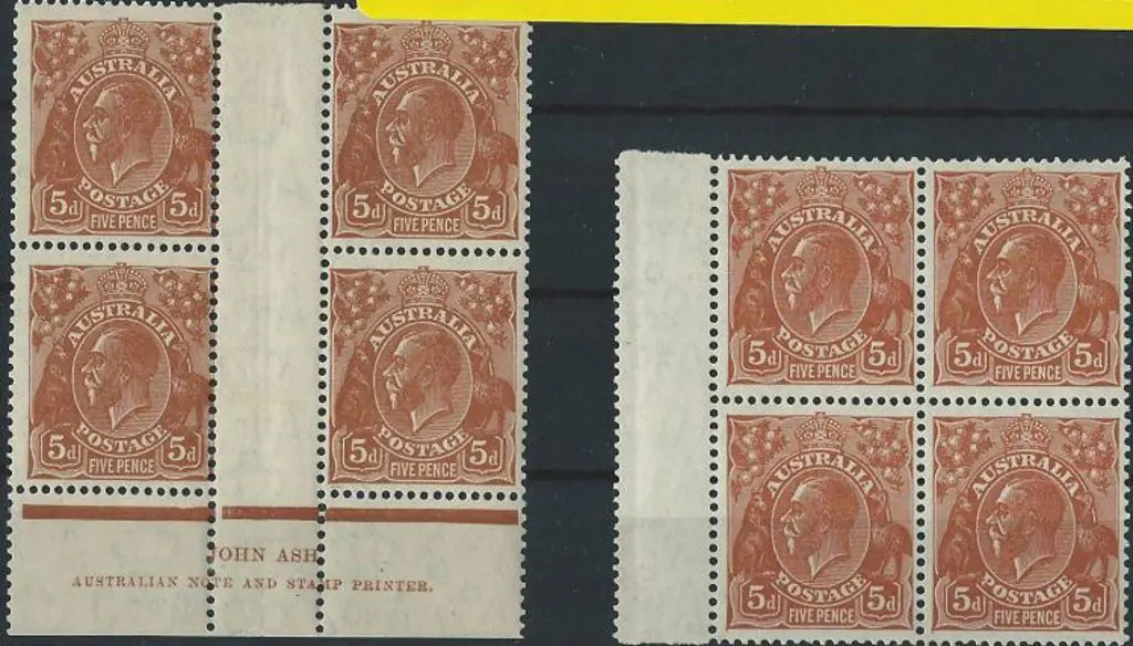 1931-36 CofA 5d chestnut Ash imprint gutter block ... Image 1++