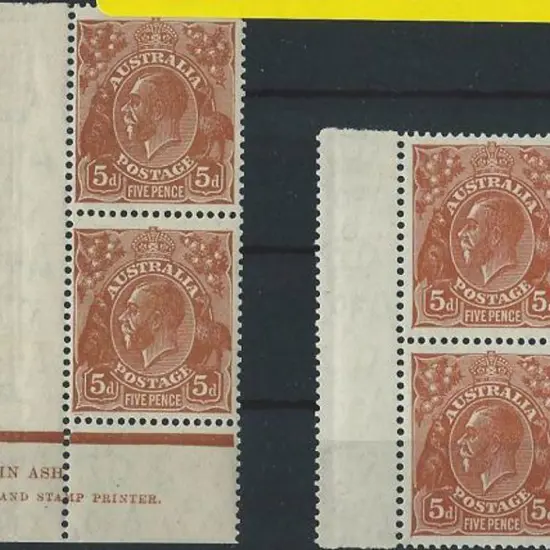 1931-36 CofA 5d chestnut Ash imprint gutter block ...