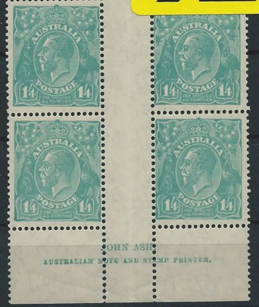 1931-36 CofA 1/4d turquoise-blue Ash imprint block ... Image 1++