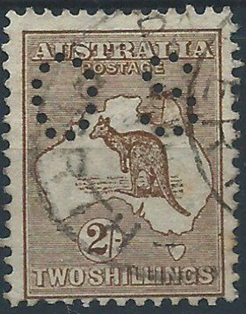 1914 2/- brown kangaroo, 1st wmk, perfined small ... Image 1++