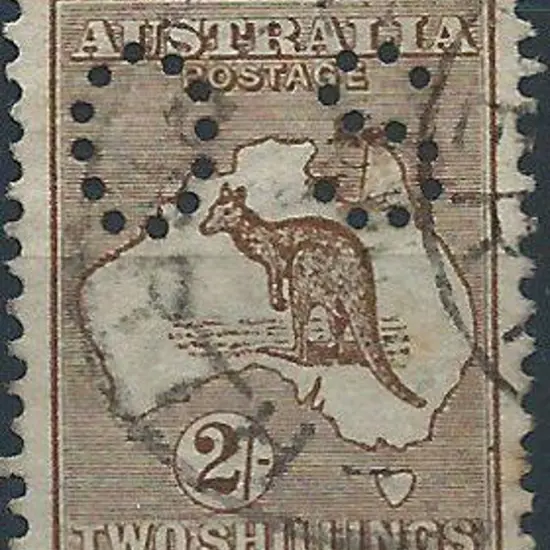 1914 2/- brown kangaroo, 1st wmk, perfined small ...