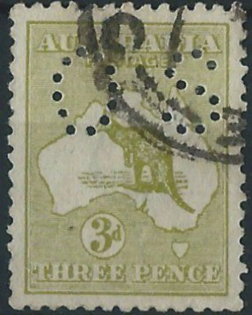 1915/18 3d olive kangaroo, 3rd wmk, Die I with ... Image 1++