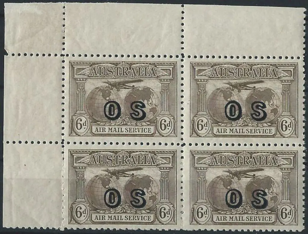 1931 6d brown Kingsford Smith Airmail ovptd "OS". ... Image 1++