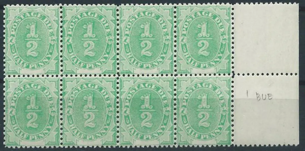 1902 ½d emerald-green in right marginal block of 8 ... Image 1++