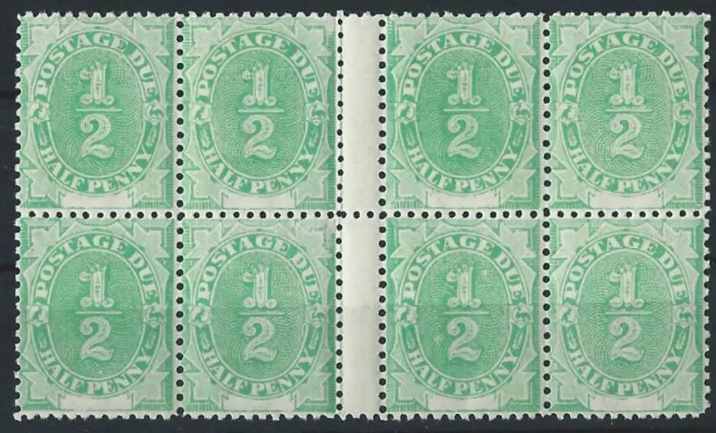 1902 ½d emerald-green inter-pannu gutter block of ... Image 1++
