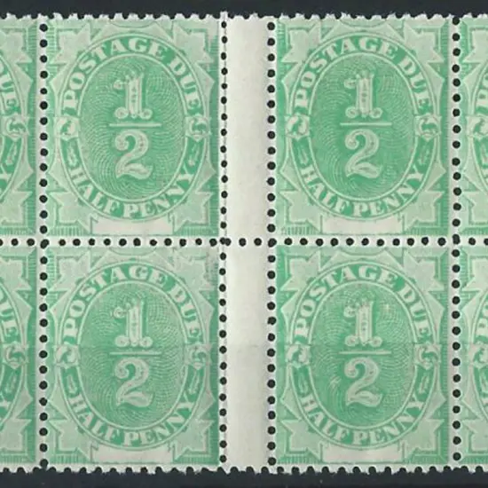 1902 ½d emerald-green inter-pannu gutter block of ...
