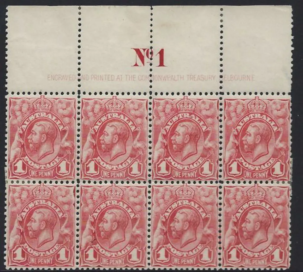 1914 1d pale red KGV engraved Plate No 1 Treasury ... Image 1++