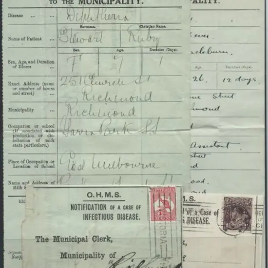 1917/19 ""NOTIFICATION OF A CASE OF INFECTIOUS ...