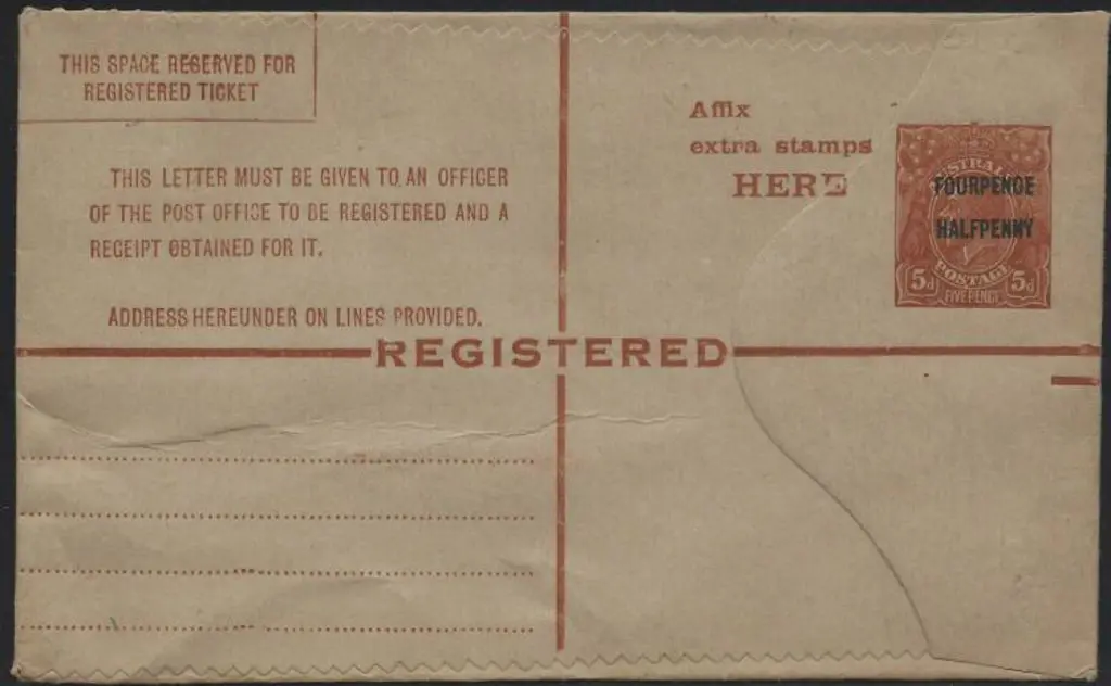 1923 4½d on 5d brown KGV Registered Envelope with ... Image 1++