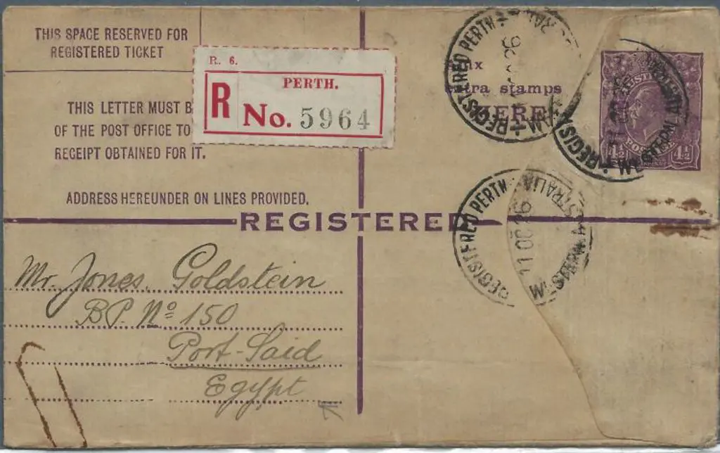 1928 4½d violet KGV oval Registered Envelope with ... Image 1++
