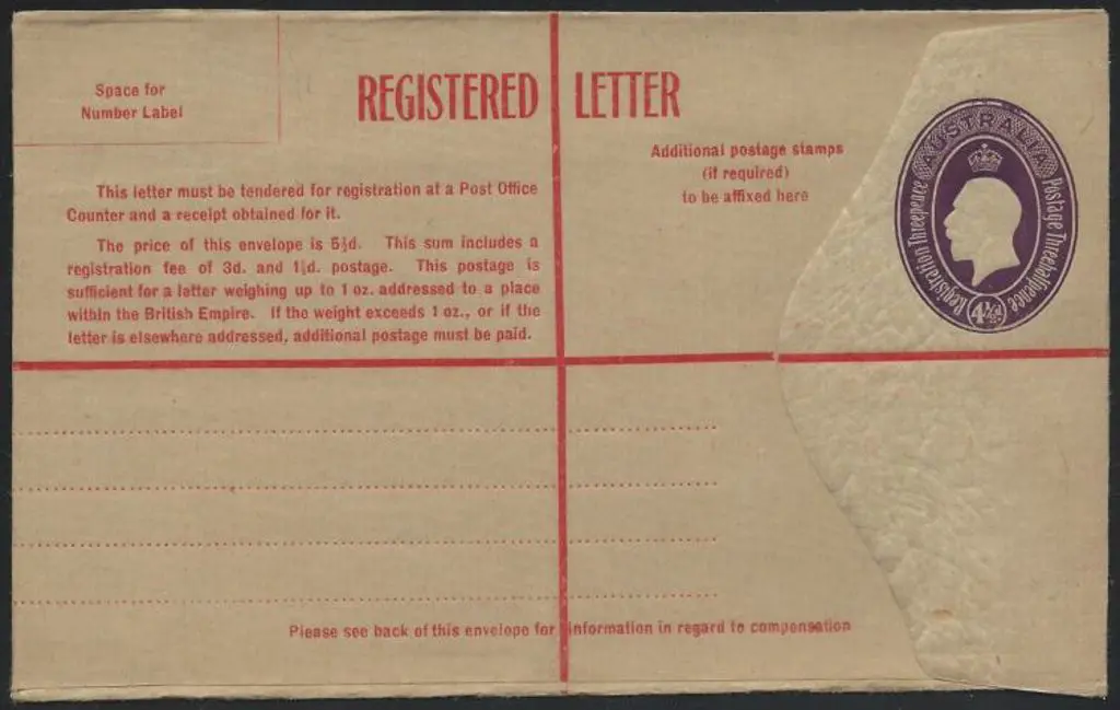 1928 4½d violet KGV oval Registered Envelope. Fine ... Image 1++