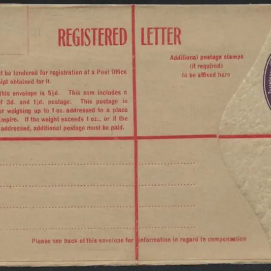 1928 4½d violet KGV oval Registered Envelope. Fine ...