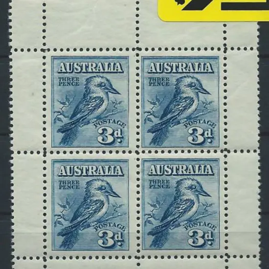 1928 Kookaburra Miniature Sheet from top of sheet. ...