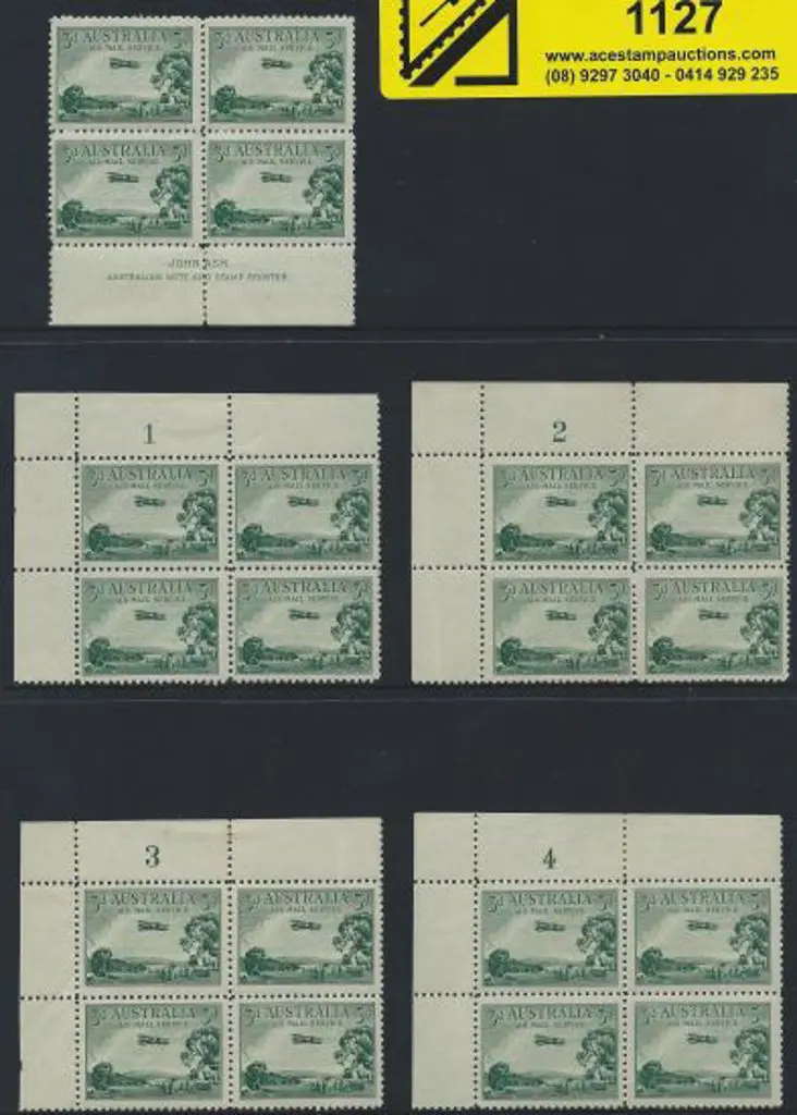 1929 3d green Airmail, type A, imprint block of 4 ... Image 1++