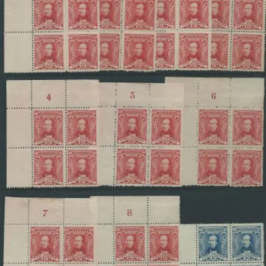 1930 1½d Sturt in plate blocks nos 1-8 with an ...
