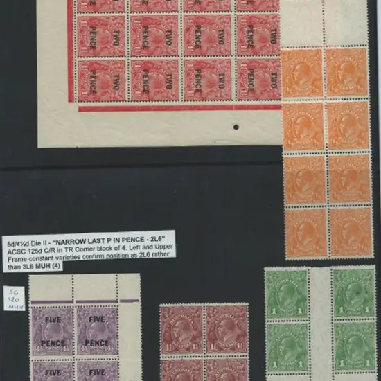 1930 KGV surcharges in marginal blocks. 2d x 15 ...