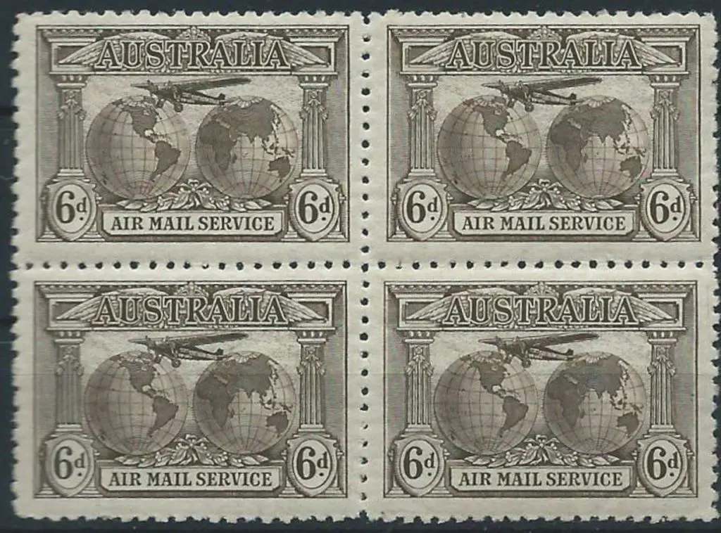 1931 6d Kingsford Smith Airmail block of 4 MUH. SG ... Image 1++