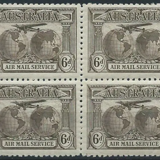 1931 6d Kingsford Smith Airmail block of 4 MUH. SG ...