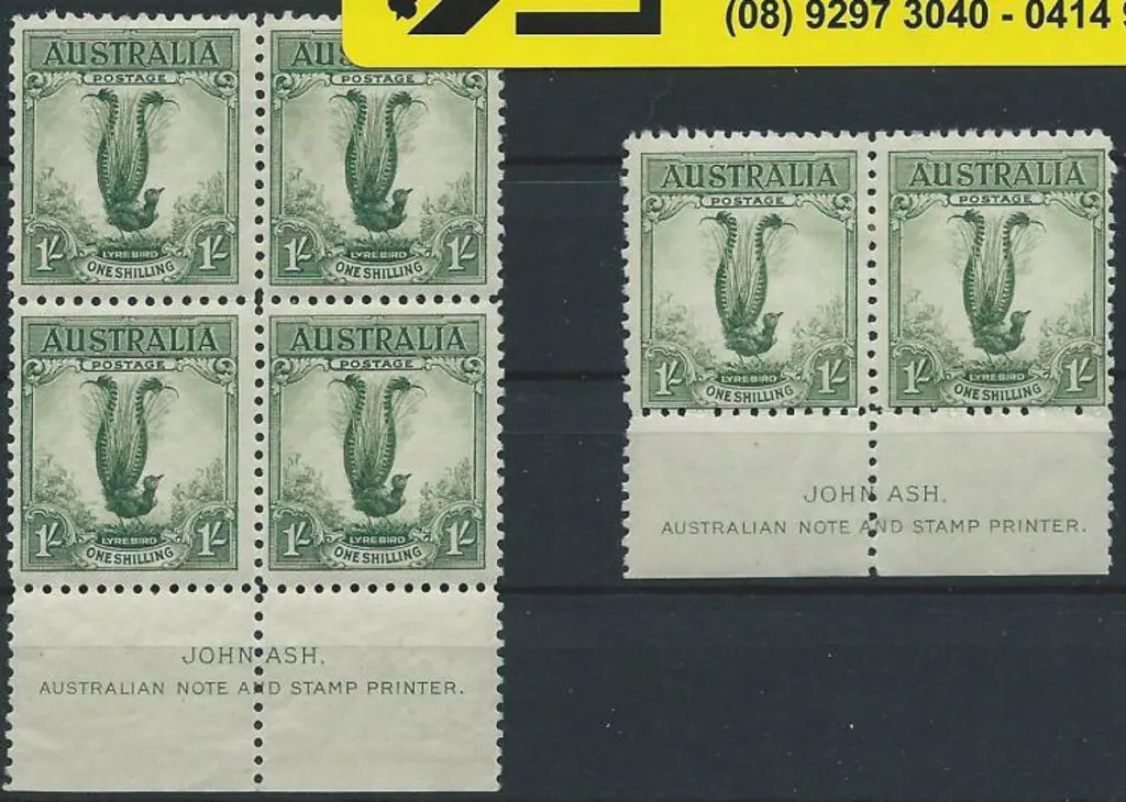 1932 1/- Lyrebird Ash imprint block of 4 MUH plus ... Image 1++