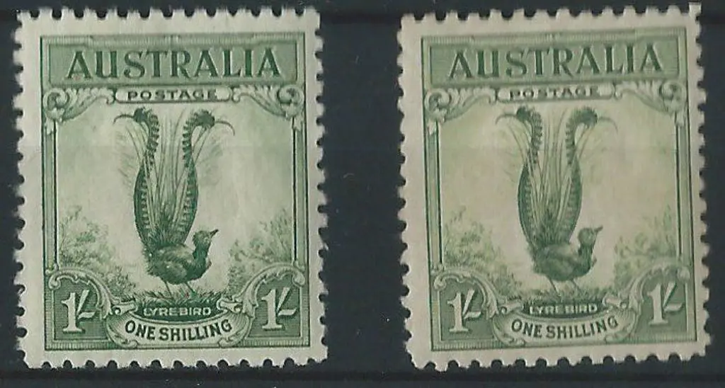 1932 1/- Lyrebird in both green & yellow green ... Image 1++