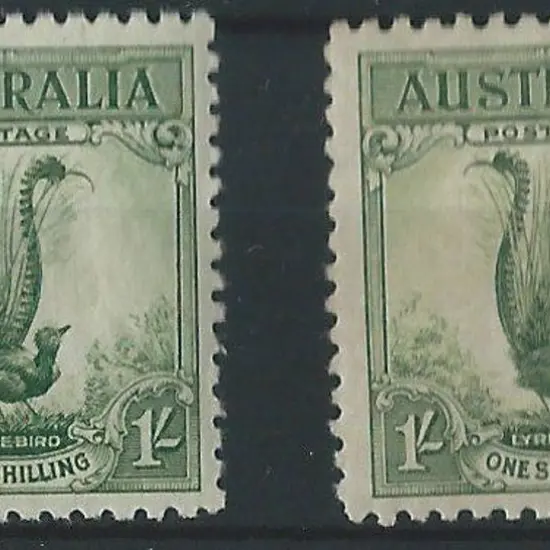 1932 1/- Lyrebird in both green & yellow green ...