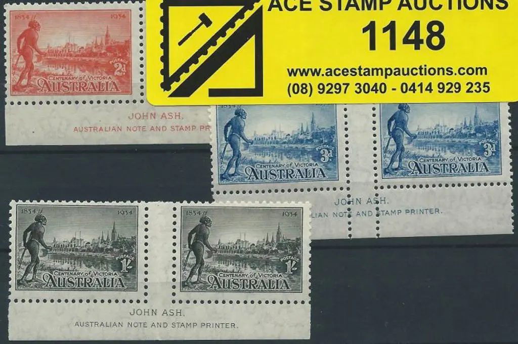 1934 Victoria Cent perf. 10½ in Ash imprint pairs ... Image 1++