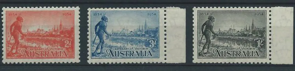 1934 Victoria Cent perf. 10½. Set of 3 MUH with 3d ... Image 1++