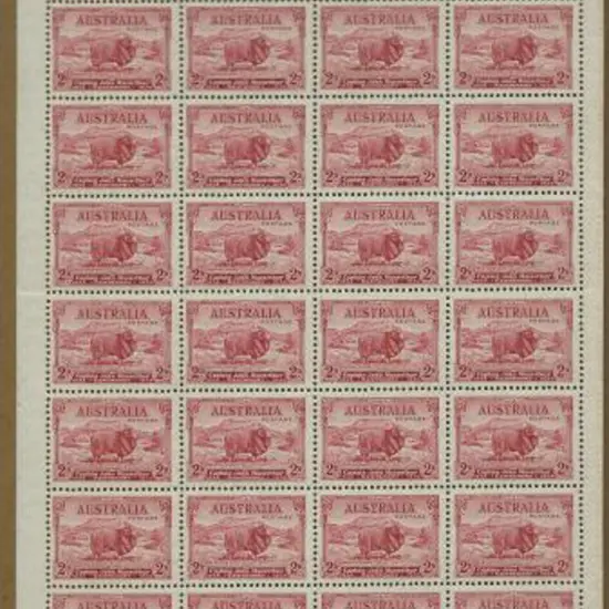 1934 2d Macarthur "light hills" half sheet of 40. ...