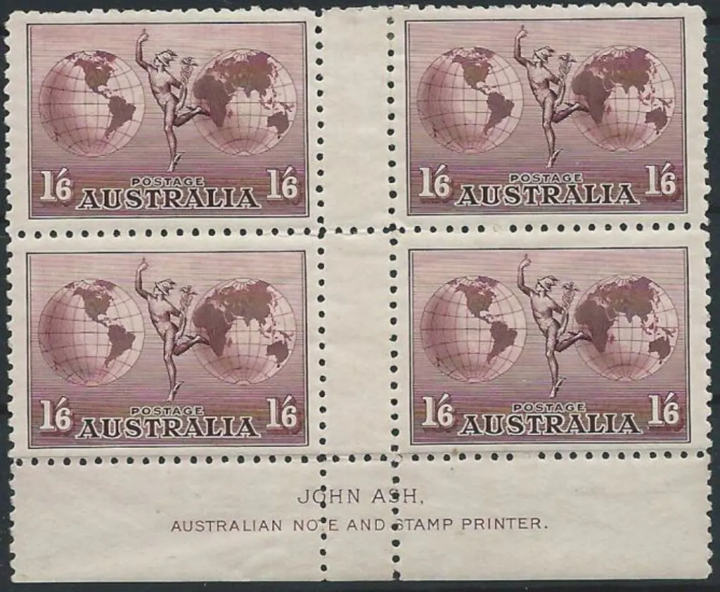 1934 1/6d Hermes, no wmk, perf. 11 in Ash imprint ... Image 1++