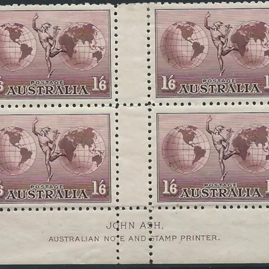 1934 1/6d Hermes, no wmk, perf. 11 in Ash imprint ...