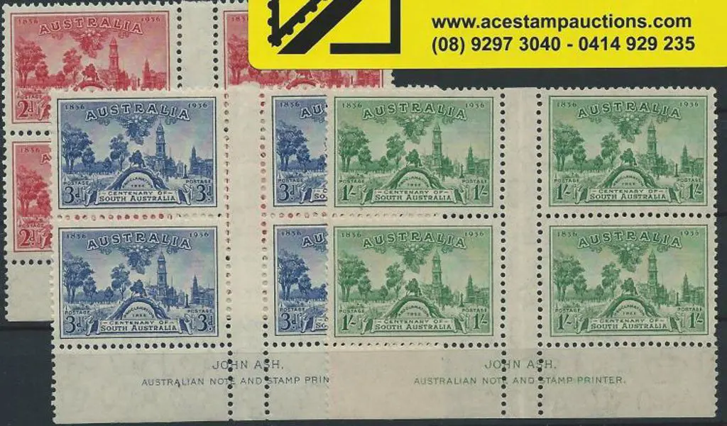 1936 S.A. Cent set of 3 in imprint gutter blocks ... Image 1++