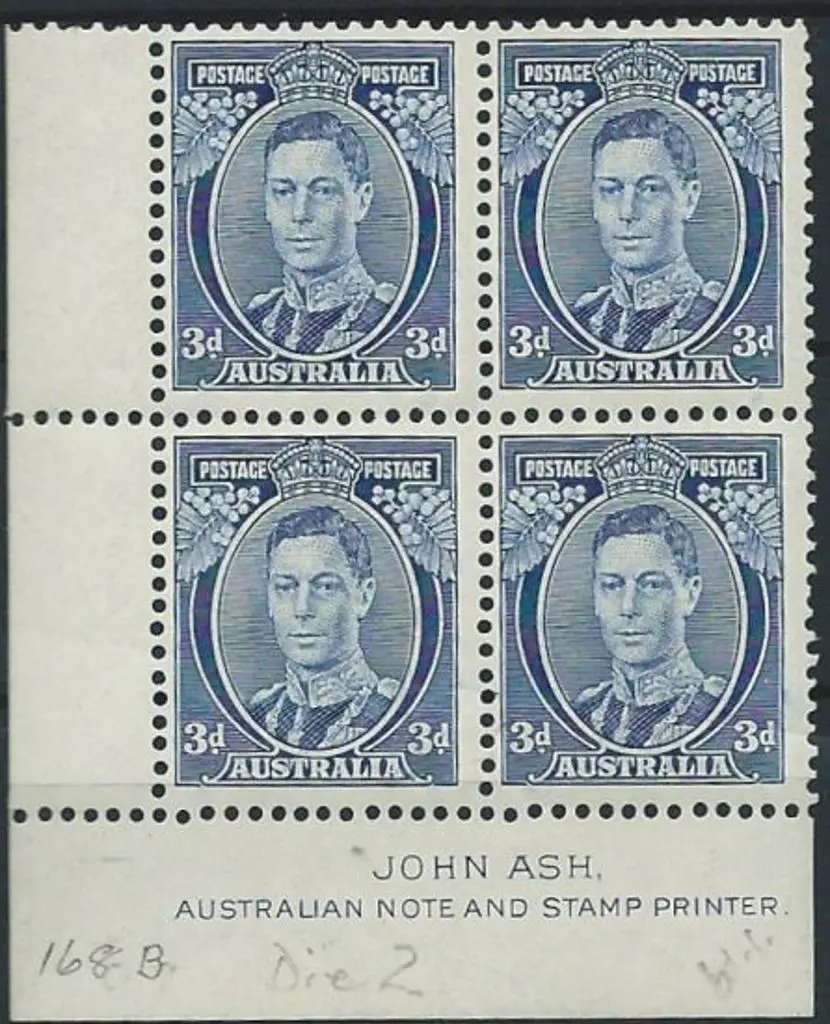 1937/48 3d blue KGVI Die II Ash imprint block of ... Image 1++